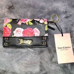Juicy Couture Black and Pink Floral Credit Card Holder